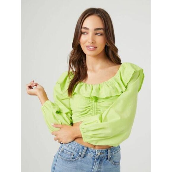 Forever 21 Off the Shoulder Eyelet Ruffle Top NWOT - Picture 1 of 7